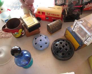 More pottery, glass perfume, old Carnation truck