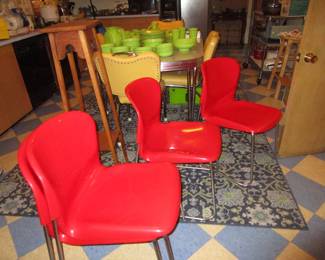 4 red Nova Mid Century Modern chairs for Atelier International.