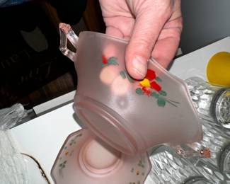 Pink Satin Frosted Depression Glass