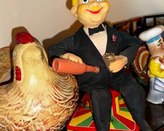 Drinking with the chicken... '60s Cranston Playboy tin toy
