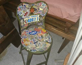 We have 2of these very cool metal stools covered in old stickers. Smaller one $45