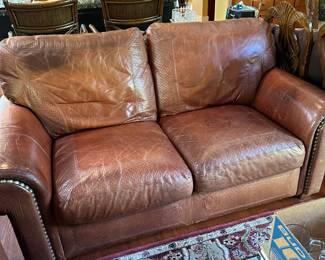 Craftsman Leather by Stickley love seat down filled