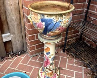 Weller pottery parrots jardiniere and pedestal 