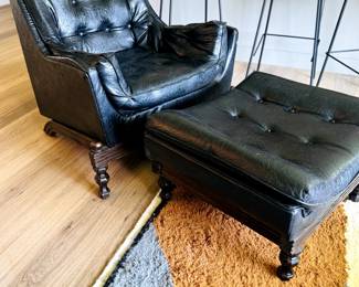 Vintage Black Vinyl Chair and Ottoman