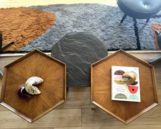 Drexel Octagon Side Tables (2) and 2 black slate top end tables. They all nest together. 4 total. 