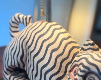 Folk Art White Tiger Lamp