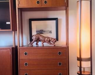 Two Ello Midcentury Modern Walnut Free Standing Wall Unit - One with Smoked Glass Doors - Sold As Set