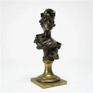 Antique 19thC French Patinated Bronze Bust on Plinth Stand