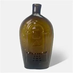 Antique 19thC Green Glass GIV-18 Masonic Eagle Historical American Flask