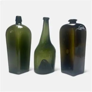 Three Antique 19thC American Green Glass Gin Liquor Bottles