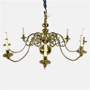 Virginia Metalcrafters Colonial Williamsburg Solid Brass Eight Arm Chandelier