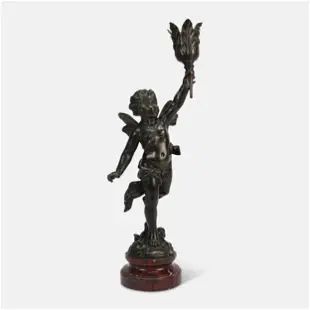 Antique French Bronze Cherub Sculpture Candlestick by Eutrope Bouret