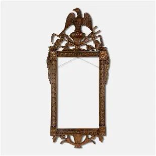 Antique 19thC American Folk Art Hand Carved Chestnut Wood Eagle Mirror Frame