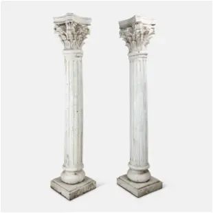 Pair Contemporary Painted Wood and Plaster Fluted Corinthian Columns w/Acanthus Tops