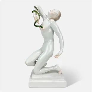 Herend Porcelain Statue Art Deco Nude Woman Figurine Death of Cleopatra by Snake