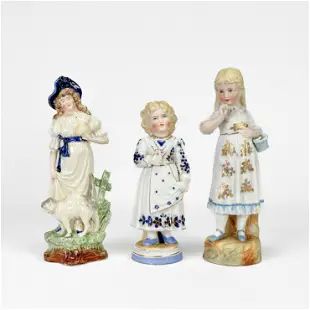 Three Antique 19thC German Porcelain Young Girl Figurine Statues