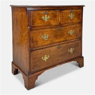 Antique American Late 18th/19thC Four-Drawer Walnut Burl Bachelors Chest of Drawers
