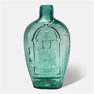 Antique 19thC Blue-Green Glass GIV-1 Masonic Eagle Historical American Flask