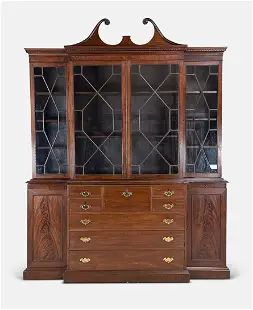 Fine Benchmade Chippendale Two-Piece Breakfront Secretary Bookcase China Cabinet