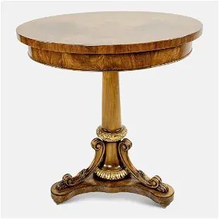Italian Ash Burl Inlaid Center Round Table Stand by David Michael