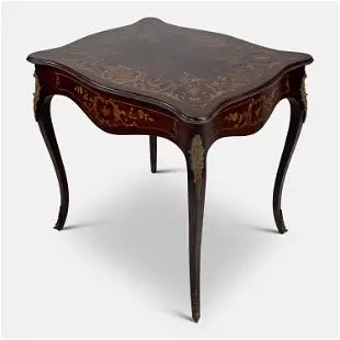 Antique 19thC Louis XVI Style Inlaid Mahogany Center Table w/Ormolu Bronze