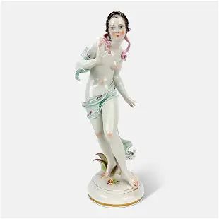 Antique 1920s Gustav Oppel German Porcelain Statue Nude Woman Figurine