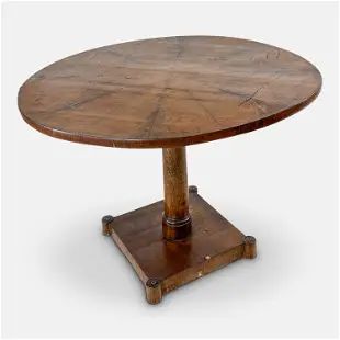 Antique 1820s Regency Burl Walnut Round Pedestal Tilt Top Center Table