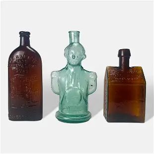 Three American Reproduction Glass Bottles. E. G. Booz, Warner's Cure, Centennial Bitters