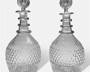Pair Antique American 19thC "GII-18" Pattern Glass Decanters