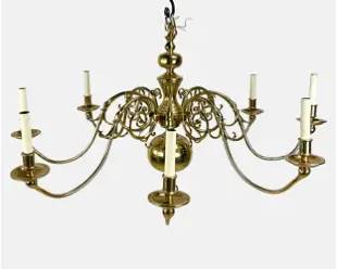 Virginia Metalcrafters Colonial Williamsburg Solid Brass Eight Arm Chandelier
