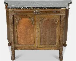 Antique French Marble Top Carved Wood Chest of Drawers