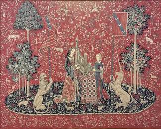 Large "Dame A L'Orgue / Lady with the Organ" Framed French Tapestry