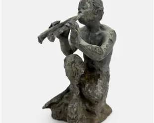 Antique English 19thC Lead Garden Sculpture Satyr Playing a Flute