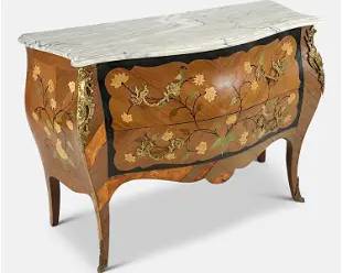 Contemporary Spanish Bombe Chest w/White Marble Top