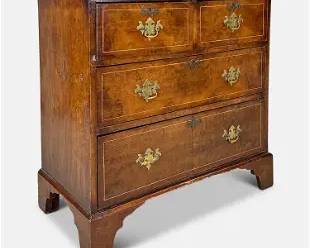 Antique American Late 18th/19thC Four-Drawer Walnut Burl Bachelors Chest of Drawers