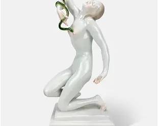 Herend Porcelain Statue Art Deco Nude Woman Figurine Death of Cleopatra by Snake