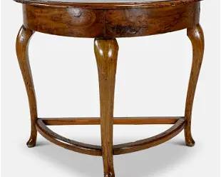 Antique Early 19thC French Provincial Solid Wood Demilune Half Round Table