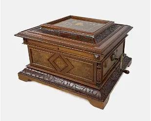 Antique Regina Polyphon Music Box Disc Player w/Marquetry Inlay