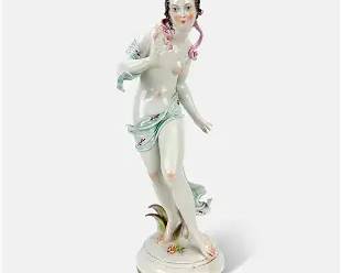 Antique 1920s Gustav Oppel German Porcelain Statue Nude Woman Figurine