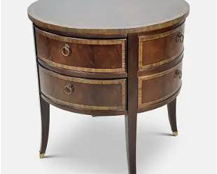 Contemporary Ethan Allen Circular Burl Wood End Table w/Faux Drawers