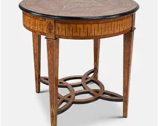 Contemporary Italian Decorative Burl Hardwood Inlay Center Table Round Stand