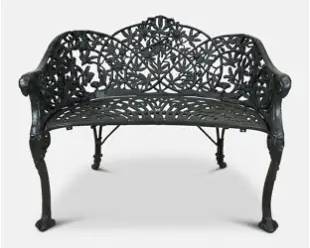 Antique 19th/20thC Heavy Cast Iron Garden Bench Passion Flower Pattern