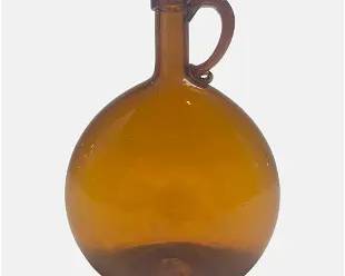 Antique 19thC American Amber Glass Handled Flask Bottle