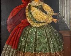 Large Antique Style Mexican Colonial Portrait of a Lady Oil on Canvas Painting