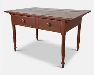 Antique Pennsylvania Painted Pine Wood Two-Drawer Farm Work Table