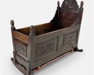 Antique 18thC English Carved Oak Childs Baby Rocking Cradle