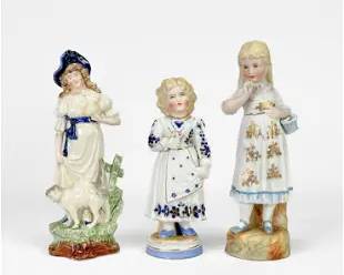 Three Antique 19thC German Porcelain Young Girl Figurine Statues