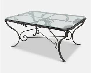 Wrought Iron, Molded Brass and Glass Top Octagonal Outdoor Low Table