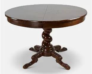 Italian Round Barley-Twist Column Dining Table w/Two Extension Leaves