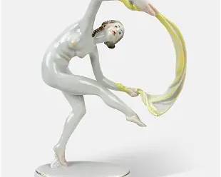 Herend Porcelain Statue Art Deco Figurine Nude Woman Scarf Dancer 1997 Artist Show